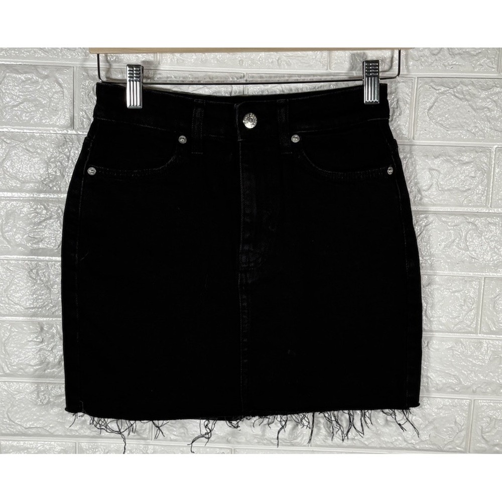 BERSHKA DENIM WOMENS JEAN SHIRT‎ SIZE 2 BLACK DENIM HIGH RISE